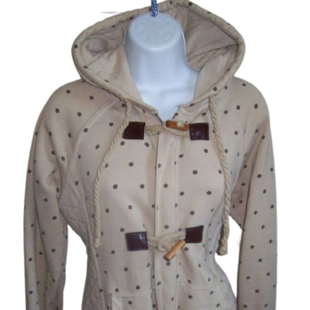 Oxygene Beige Polka Dot Hooded Sweater Large